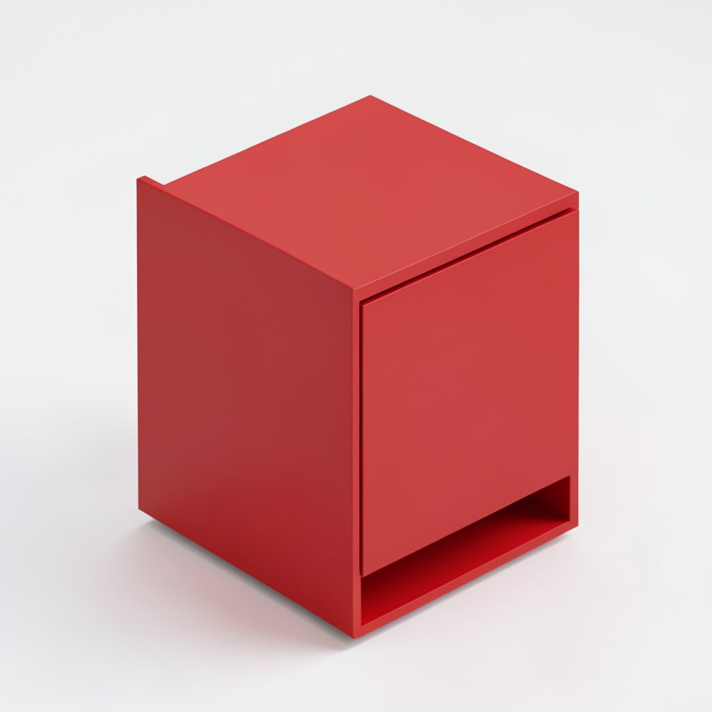 Isometric 3D render of small kitchen cabinet storage ideas in white and pale oak tones with a bright, clean mood.